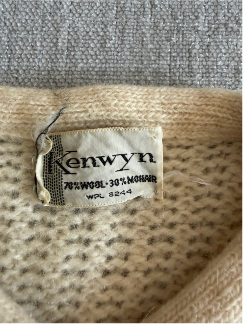 Vintage kenwyn mid century wool mohair button up crochet cream cardigan sweater - Picture 4 of 8